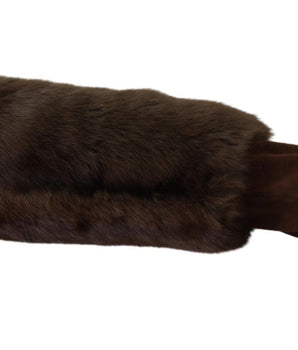 Dolce & Gabbana Brown Elbow Length Finger Less Fur Gloves Dolce & Gabbana 