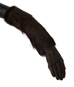Dolce & Gabbana Brown Elbow Length Mittens Leather Fur Gloves Dolce & Gabbana 