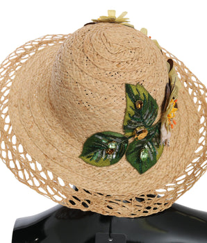 Dolce & Gabbana Beige Wide Brim Floral Bucket Capello Hat