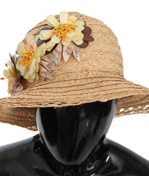 Dolce & Gabbana Beige Wide Brim Floral Bucket Capello Hat