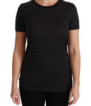 Dolce & Gabbana Black Dotted Crewneck Cotton Top T-shirt Dolce & Gabbana 