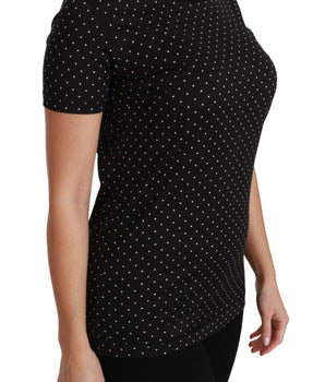 Dolce & Gabbana Black Dotted Crewneck Cotton Top T-shirt Dolce & Gabbana 