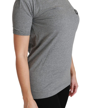 Dolce & Gabbana Gray Crewneck Amore Patch Cotton Top T-shirt Dolce & Gabbana 