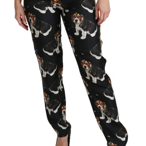 Dolce &amp; Gabbana Pantalones elegantes de seda con estampado de cachorros