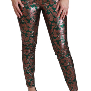 Dolce &amp; Gabbana Elegant Bronze Leaf Metallic Trousers