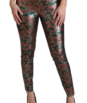 Dolce & Gabbana Green Bronze Leaf Tights Skinny Pants Dolce & Gabbana 