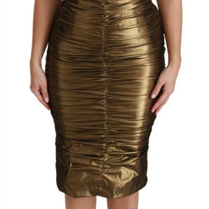 Dolce &amp; Gabbana Gold Stretch Lame Ruched Dress