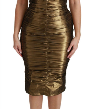 Dolce & Gabbana Gold Stretch Lame Ruched Dress Dolce & Gabbana 