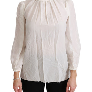 Dolce &amp; Gabbana Elegant White Silk Turtle Neck Blouse