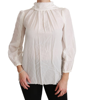 Dolce & Gabbana White Turtle Neck Blouse Shirt Silk Top Dolce & Gabbana 