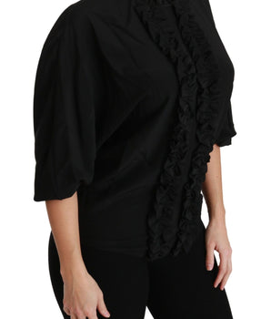 Dolce & Gabbana Black Silk Shirt Ruffled Top Blouse Dolce & Gabbana 