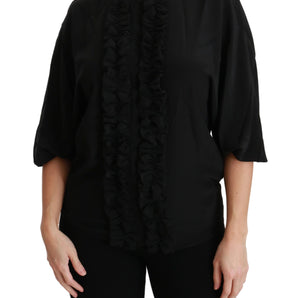 Dolce &amp; Gabbana Elegant Black Silk Short Sleeve Blouse