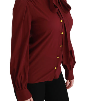 Dolce & Gabbana Maroon Long Sleeve Shirt Blouse Silk Top Dolce & Gabbana 