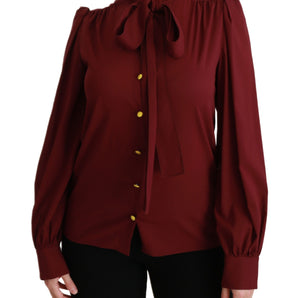 Dolce &amp; Gabbana Elegant Maroon Silk Blend Polo Blouse