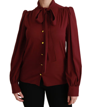 Dolce & Gabbana Maroon Long Sleeve Shirt Blouse Silk Top Dolce & Gabbana 