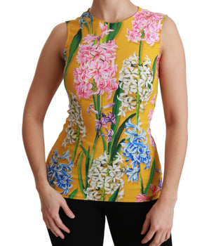 Dolce & Gabbana Yellow Floral Stretch Top Tank Blouse Dolce & Gabbana 