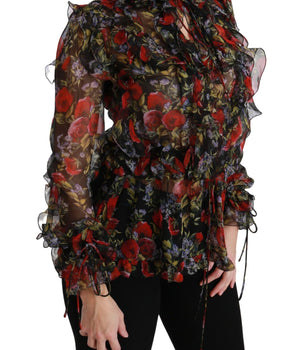 Dolce & Gabbana Black Floral Roses Blouse Silk Top Dolce & Gabbana 