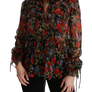 Dolce &amp; Gabbana Elegante blusa de manga larga de seda floral