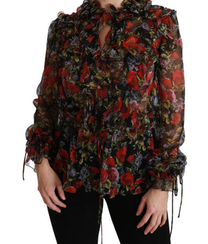 Dolce & Gabbana Black Floral Roses Blouse Silk Top Dolce & Gabbana 