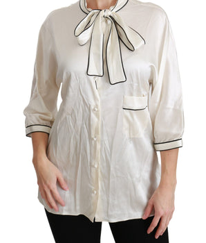 Dolce & Gabbana Beige 3/4 Sleeve Shirt Blouse Silk Top Dolce & Gabbana 