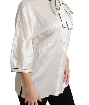 Dolce & Gabbana Beige 3/4 Sleeve Shirt Blouse Silk Top Dolce & Gabbana 
