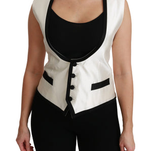 Dolce &amp; Gabbana Elegant Silk Sleeveless Vest in Black &amp; White