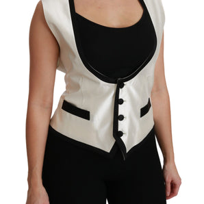 Dolce &amp; Gabbana Elegant Silk Sleeveless Vest in Black &amp; White