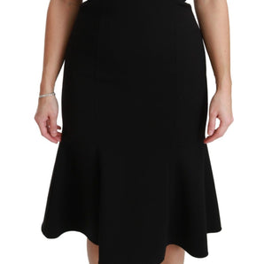 Dolce &amp; Gabbana Elegant Black Fit Flare Wool Blend Dress