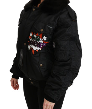Dolce &amp; Gabbana Elegante cazadora bomber negra con detalles desmontables