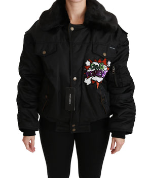 Dolce &amp; Gabbana Elegante cazadora bomber negra con detalles desmontables