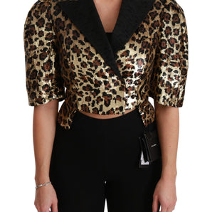 Dolce &amp; Gabbana Gold Leopard Print Short Sleeve Blazer