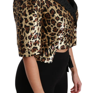 Dolce &amp; Gabbana Gold Leopard Print Short Sleeve Blazer