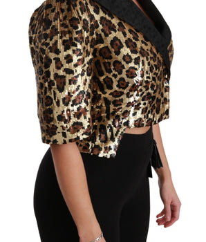 Dolce & Gabbana Gold Leopard Print Short Sleeve Blazer Dolce & Gabbana 