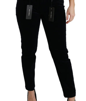 Dolce & Gabbana Blue Corduroy Mid Waist Skinny Pants Jeans Dolce & Gabbana 