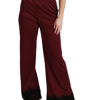 Dolce & Gabbana Black Lace High Waist Wide Leg Maroon Pants Dolce & Gabbana 