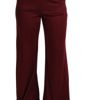 Dolce & Gabbana Black Lace High Waist Wide Leg Maroon Pants Dolce & Gabbana 