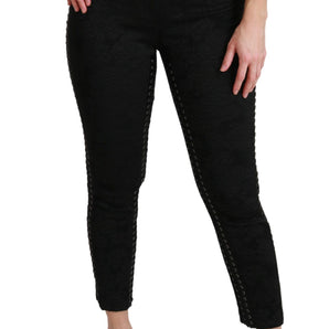 Dolce &amp; Gabbana Elegant High Waist Skinny Black Brocade Pants