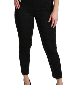 Dolce & Gabbana Black Brocade Skinny High Waist Pants Dolce & Gabbana 