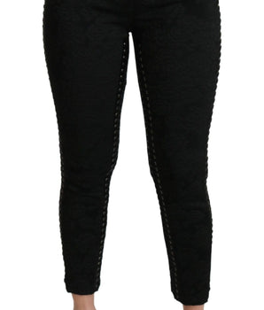 Dolce & Gabbana Black Brocade Skinny High Waist Pants Dolce & Gabbana 