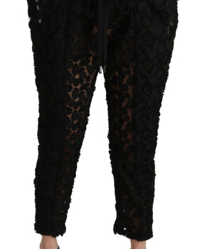 Dolce & Gabbana Black Floral Lace Tapered High Waist Pants Dolce & Gabbana 
