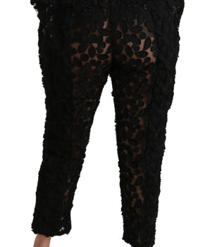 Dolce & Gabbana Black Floral Lace Tapered High Waist Pants Dolce & Gabbana 