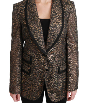 Dolce &amp; Gabbana Elegante chaqueta tipo blazer con encaje floral dorado
