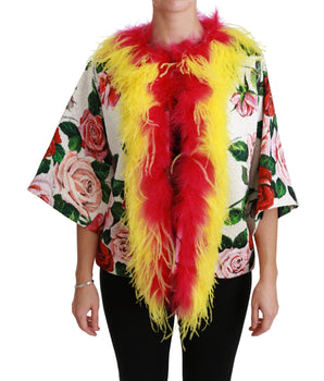 Dolce & Gabbana Elegant Floral Cape Jacket with Fur Details Dolce & Gabbana 