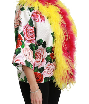 Dolce & Gabbana Elegant Floral Cape Jacket with Fur Details Dolce & Gabbana 