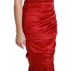 Dolce &amp; Gabbana Exquisite Red Silk Fit and Flare Midi Dress