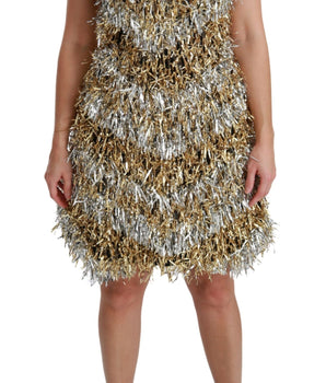Dolce & Gabbana Silver Gold Sheath Mini Shift Gown Dress