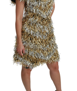 Dolce & Gabbana Silver Gold Sheath Mini Shift Gown Dress