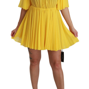 Dolce &amp; Gabbana Silk Pleated A-line Mini Dress in Sunshine Yellow