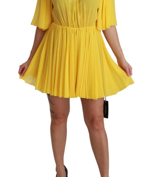 Dolce & Gabbana Silk Pleated A-line Mini Dress in Sunshine Yellow Dolce & Gabbana 
