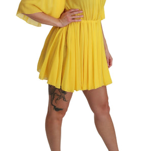 Dolce &amp; Gabbana Silk Pleated A-line Mini Dress in Sunshine Yellow